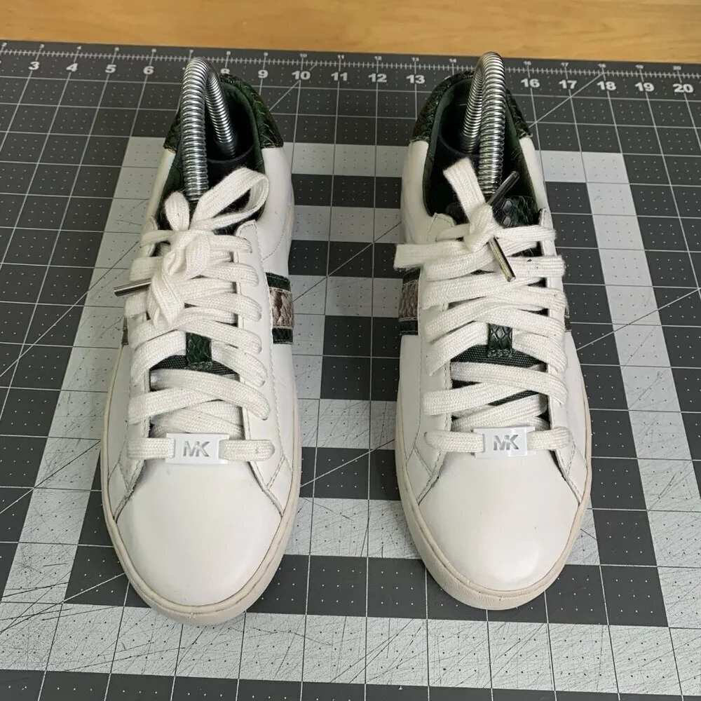 Michael Kors Sneakers Womens Size 6.5 Irving Stripe Lace Up Python Shoes White